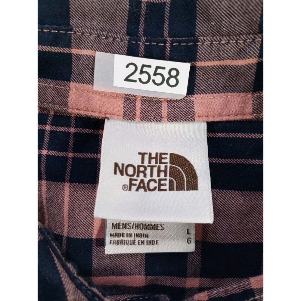 The North Face Mens Large Plaid Button Up Shirt Long Sleeve Pink Navy Outdoor